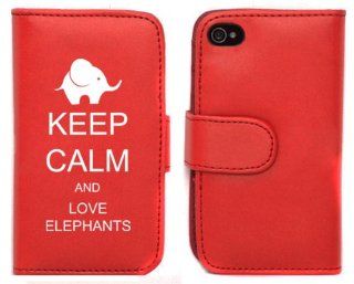 Red Apple iPhone 5 5S 5LP453 Leather Wallet Case Cover Keep Calm and Love Elephants: Cell Phones & Accessories
