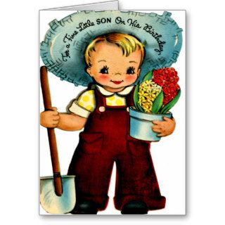 Little Gardener   Retro Little Boy Happy Birthday Cards