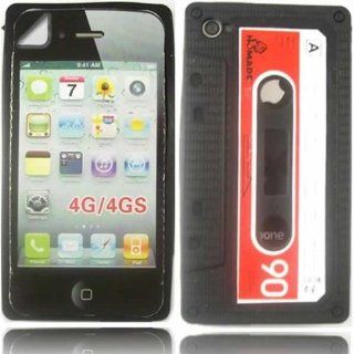 Cassette Silicone Case Cover Skin And LCD Screen Protector For Apple iPhone 4 4S / Black: Electronics
