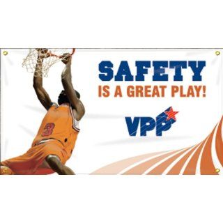 Accuform Signs MBR472 Reinforced Vinyl Motivational VPP Banner "SAFETY IS A GREAT PLAY!" with Metal Grommets and Basketball Graphic, 28" Width x 4' Length: Industrial Warning Signs: Industrial & Scientific