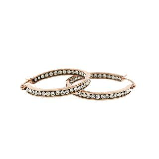 Stainless Steel Ladies CZ Hoop Earrings 30mm   SL Gold Imports: Jewelry