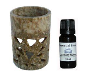 Earth Tone Soapstone Aromatherapy Oil Burner Diffuser Set with Vermont Woods Essential Oil: Health & Personal Care