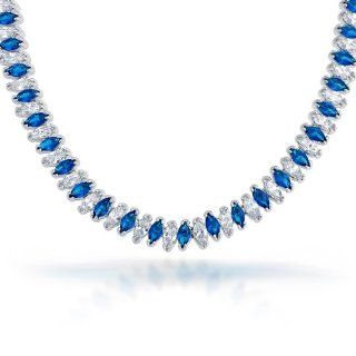Bling Jewelry Sapphire Color Marquise CZ Bridal Tennis Necklace 925 Silver 18in: Jewelry