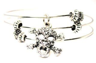 Beaded Skull with Open Mouth Expandable Triple Wire Adjustable Bracelet Made in the USA: Charm Bracelets: Jewelry