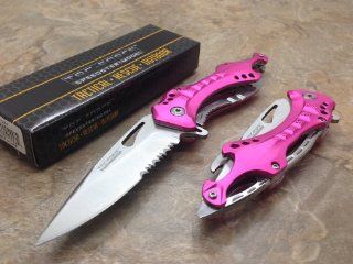 Tac Force Assisted Opening Rescue Tactical Pocket Folding Collection Knife Outdoor Survival Camping Hunting w/ Bottle Opener   Pink : Sports & Outdoors