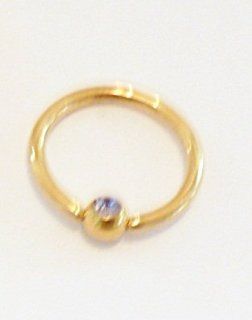 14K Gold Plated Nipple / Captive Bead Ring (CBR) w/ Tanzanite CZ Ball 16 Gauge 3/8" Diameter Body Jewelry: Everything Else