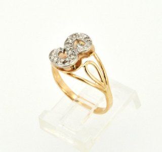 14K Two Tone Gold Diamond "S" Initial Ring: Jewelry