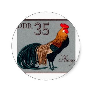 1979 Germany Phoenix Longtailed Rooster Stamp Round Sticker