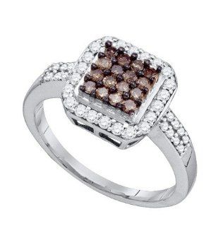 0.55 Carat Cognac Champagne Chocolate Brown Princess Shape Round Diamond Halo Engagement Ring TheJewelryMaster Jewelry
