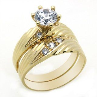 14K Engagement Ring 1ctw CZ Cubic Zirconia Solitaire Ring Set Yellow Gold Ring: Jewelry