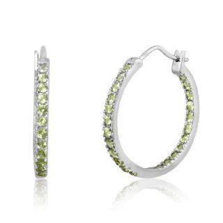 Sterling Silver Peridot Gemstone Hoop Earrings: Jewelry
