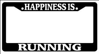 Black License Plate Frame happiness is running Auto Accessory Novelty: Automotive