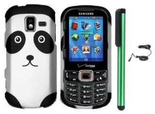 Black Silver Panda Bear Premium Design Protector Hard Cover Case Compatible for SAMSUNG Intensity 3 III U485 (Verizon) Android Smart Phone + Luxmo Brand Car Charger + Combination 1 of New Metal Stylus Touch Screen Pen (4" Height, Random Color  Black, 