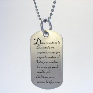 Spanish Serenity Prayer Stainless Steel Dog Tag Necklace: Jewelry