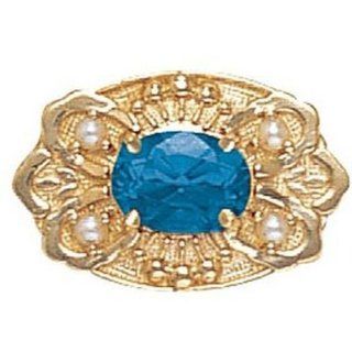 14 Karat Gold Slide with Blue Topaz center and Pearl accents GS487 BT PL: Charms: Jewelry
