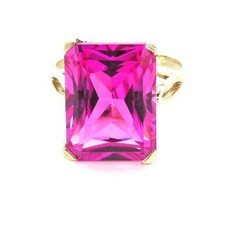 Luxury Solid 14K Yellow Gold Large 16x12mm Octagon cut Pink Sapphire Ring   Finger Sizes 5 to 12 Available   Perfect Gift for Birthday, Christmas, Valentines Day, Mothers Day, Mom, Mother, Grandmother, Daughter, Graduation, Bridesmaid.: Jewelry