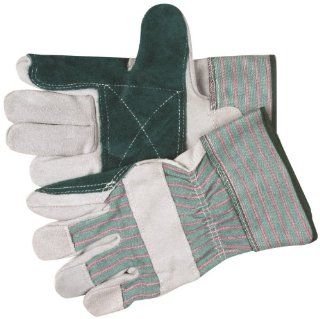 MCR Safety 1361 Select Shoulder Double Leather Palm Gloves with 2 1/2 Inch Safety Cuff, Pearl/Green, Large   Work Gloves  