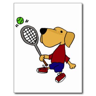 XX  Yellow Labrador Retriever Dog Playing Tennis Postcard
