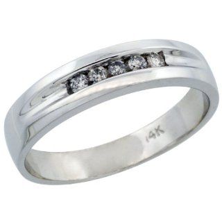 10k White Gold Men's Diamond Ring Band w/ 0.14 Carat Brilliant Cut Diamonds, 1/4 in. (6mm) wide, Size 12 Jewelry