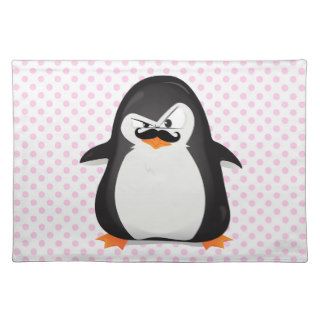 Cute Black  White Penguin And  Funny Mustache Placemat