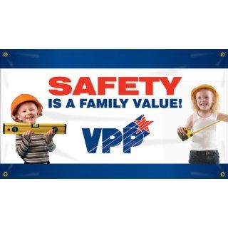 Accuform Signs MBR475 Reinforced Vinyl Motivational VPP Banner "SAFETY IS A FAMILY VALUE!" with Metal Grommets, 28" Width x 4' Length: Industrial Warning Signs: Industrial & Scientific