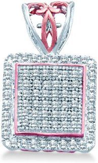 10k White and Rose Gold Round Pave Set Diamond Pendant in Square Shape Setting   10mm Width * 16mm Height (1/5 cttw): Jewelry