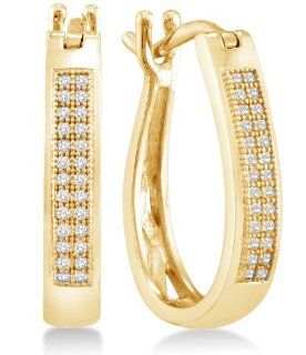 Yellow Gold Plated 925 Sterling Silver Round Brilliant Cut Diamond   Micro Pave Set Round Circle Hoop Earrings   (.15 cttw.): Jewelry