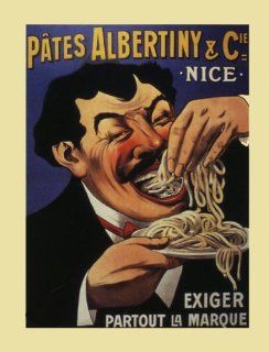 Man Eating Pates Albertiny Pasta Noodle Nice French Riviera France Food 12" X 16" Image Size Vintage Poster Reproduction, We have other sizes available !   Prints
