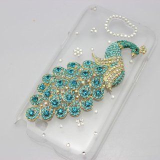 bling 3D clear case light blue peacock diamond crystal hard back cover for samsung galaxy note 1 n7000 i9220 i717: Cell Phones & Accessories