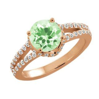 1.75 Ct Round Green Amethyst White Sapphire Rose Gold Plated Silver Ring Jewelry
