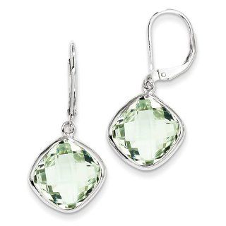 Sterling Silver Green Quartz Earrings: Dangle Earrings: Jewelry