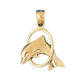 14K Gold Charm Pendant 1.6 Grams Nautical>Dolphins497 Necklace: Jewelry