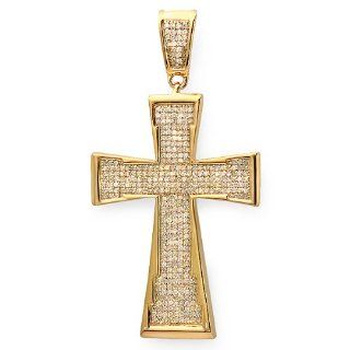 1.00 Carat (ctw) 18k Yellow Gold Plated Sterling Silver Micro Pave Diamond Mens Hip Hop Religious Cross Pendant Jewelry