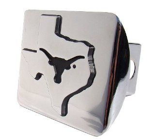 UTX University of Texas "Bright Polished Chrome with Debossed TX State Shape Longhorn Emblem" Metal Trailer Hitch Cover Fits 2 Inch Auto Car Truck Receiver with NCAA College Sports Logo: Automotive
