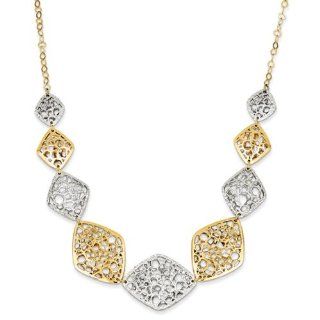 14k Two Tone Gold Polished & Diamond Cut Necklace: Jewelry