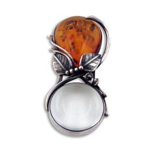 Handheld Genuine Amber Handle and Sterling Silver Magnifying Glass   Gift Boxed: Jewelry