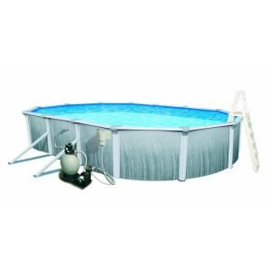 Swim Time Martinique 15 ft. x 30 ft. Oval 52 in. Deep 7 in. Top Rail Metal Wall Swimming Above Ground Pool Package NB3123