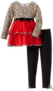 Rare Editions Girls 2 6x Mesh Cheetah Leg Set, Red/Black/Print, 5 Pants Clothing Sets Clothing