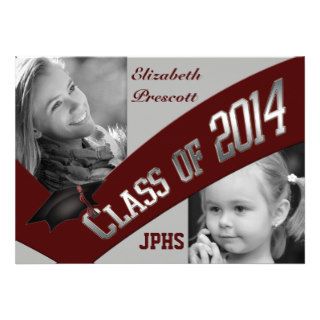 Class of 2014 Graduation Two Photo   Maroon Gray Personalized Announcement