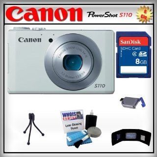 Canon S110 White with WiFi 12.1 MP Kit   8GB SDHC Memory Card   USB Card Reader   Memory Card Wallet   Table Tripod   Delux Lens Cleaning Kit : Digital Slr Camera Bundles : Camera & Photo