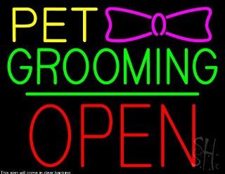 Pet Grooming Logo Block Open Green Line Clear Backing Neon Sign 24" Tall x 31" Wide : Business And Store Signs : Office Products