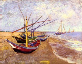 FISHING BOATS ON THE BEACHES AT SAINTES MARIES BY VINCENT VAN GOGH POSTER REPRO   Prints