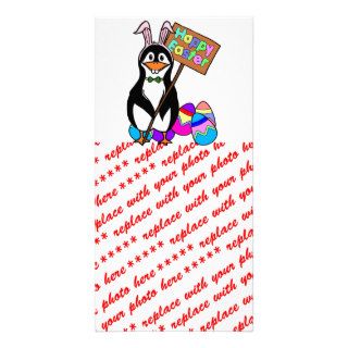 Easter Penguin with Colored Eggs Custom Photo Card
