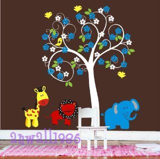 Romantic Curly Tree with Flowers Birds Leaf Bird Lion Baby Room House Home Wall Sticker Art Murals Stickers Decal Decor Kid Removeable: Everything Else