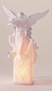 12" Inspirational Gifts C7 Lighted Porcelain Angel with Dove Christmas Figure   Collectible Figurines
