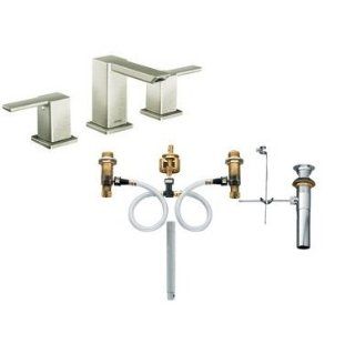 Moen TS6720BN 9000 Brushed Nickel 90 Degree Double Handle Widespread Bathroom Faucet and Rough In Valve from the 90 Degree Collection TS6720 9000   Bathroom Sink Faucets  