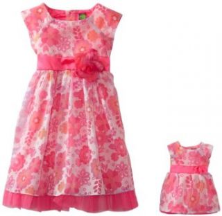 Dollie & Me Girls Floral Capsleeve Special Occasion Dress and Doll Garment, Pink, 6: Clothing