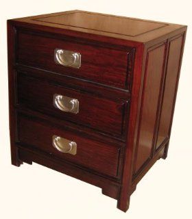 Ming Style End Table   Entirely hand carved solid rosewood with deep, rich wood grains finished in dark mahogany  Drawers open and close effortlessly   23" H.   Oriental End Tables