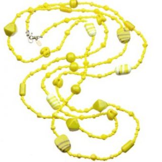 54" Yellow Glass Bead Necklace with a Brass Hook and Eye Clasp: Clothing