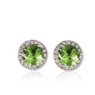 1.25 Carat (ctw) 14K White Gold Round Green Peridot & White Diamond Ladies Halo Stud Earrings 1.25 CT: Fine Jewelry: Jewelry